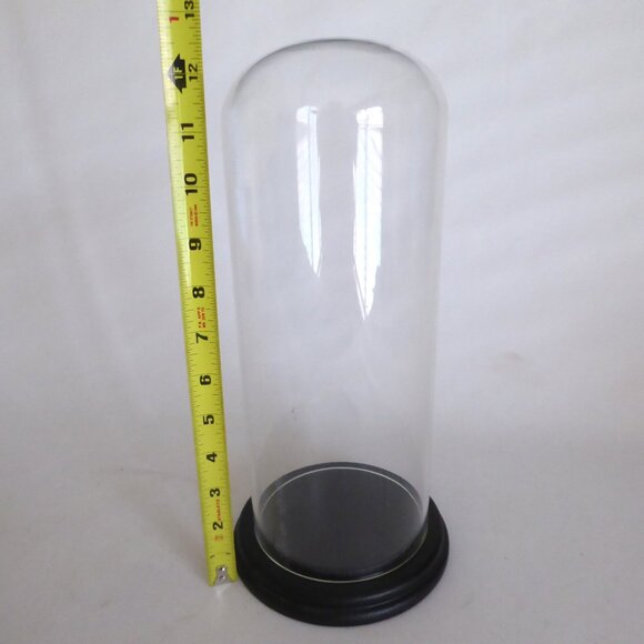 NEW 13” DECORATIVE GLASS CLOCHE DISPLAY DOME COVER BLACK WOOD BASE - Picture 2 of 6